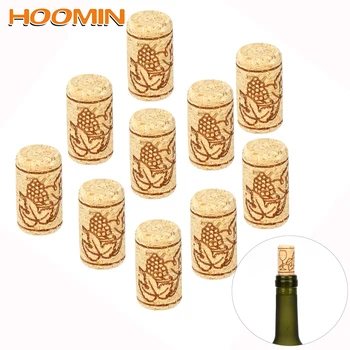 

HOOMIN 10Pcs/set Bottle Plug Gadgets Wine Stoppers Straight Wood Corks Baware Wooden Sealing Caps Bar Tools