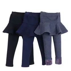 Штаны для девочек, теплые леггинсы для девочек, штаны с рюшами, хлопковые вельветовые леггинсы для девочек, имитация двух частей, юбка