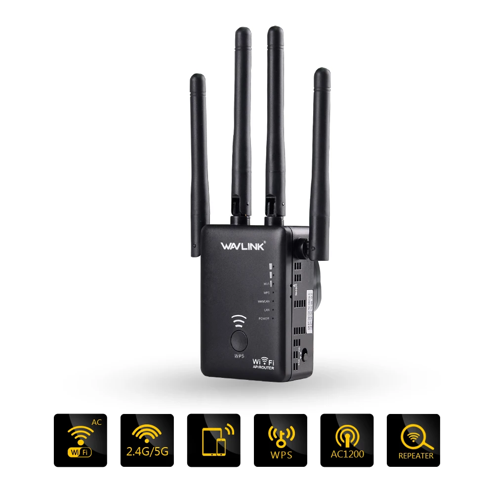 

Wavlink AC1200 WIFI Repeater Range Extender Mini Wireless Router Wifi Booster Signal Amplifier Dual-Band 4 External Antennas