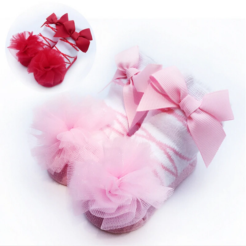 Одежда для маленьких девочек хлопковые носки детские носки принцессы для новорожденных, носки для малышей модные розовые балетные носки с кружевными цветами для детей от 0 до 24 месяцев