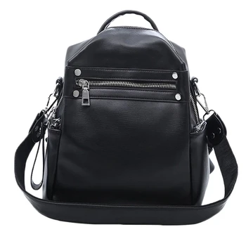 

Soft Leather Backpack Ladies Multi-Function Shoulder Bag Teenage Girl School Bag Female Solid Travel Bag