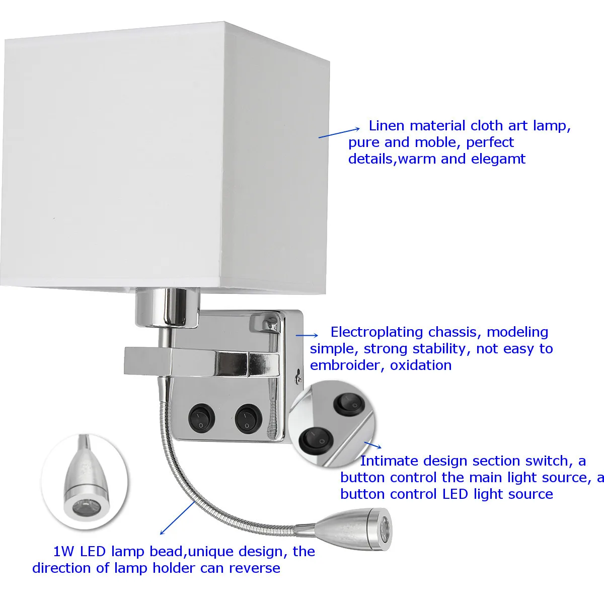  Adjustable LED Wall Sconce Light LED Wall Light Eye Protect Reading Study Home Lighting Night Light - 32977095398