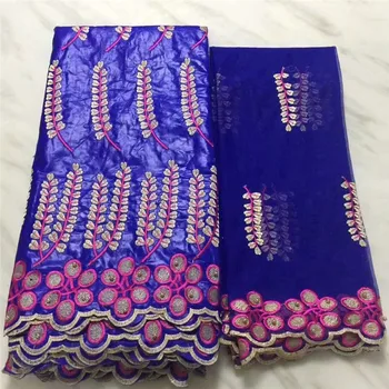 

Embroidered flowers and branches pattern 5 yards Satin Fabric and 2 yards net lace PB49 Triple colors African WAX lace Fabric