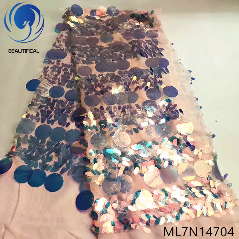 

BEAUTIFICAL sequins lace fabric nigeiran african french tulle net lace 5 yards lace fabrics ML7N147