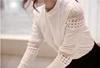 2022 Summer New Women Blouses Slim Bottoming Long-sleeved White Shirt Lace Hook Flower Hollow Casual Shirts Blouse Plus Size 5xl ► Photo 3/5