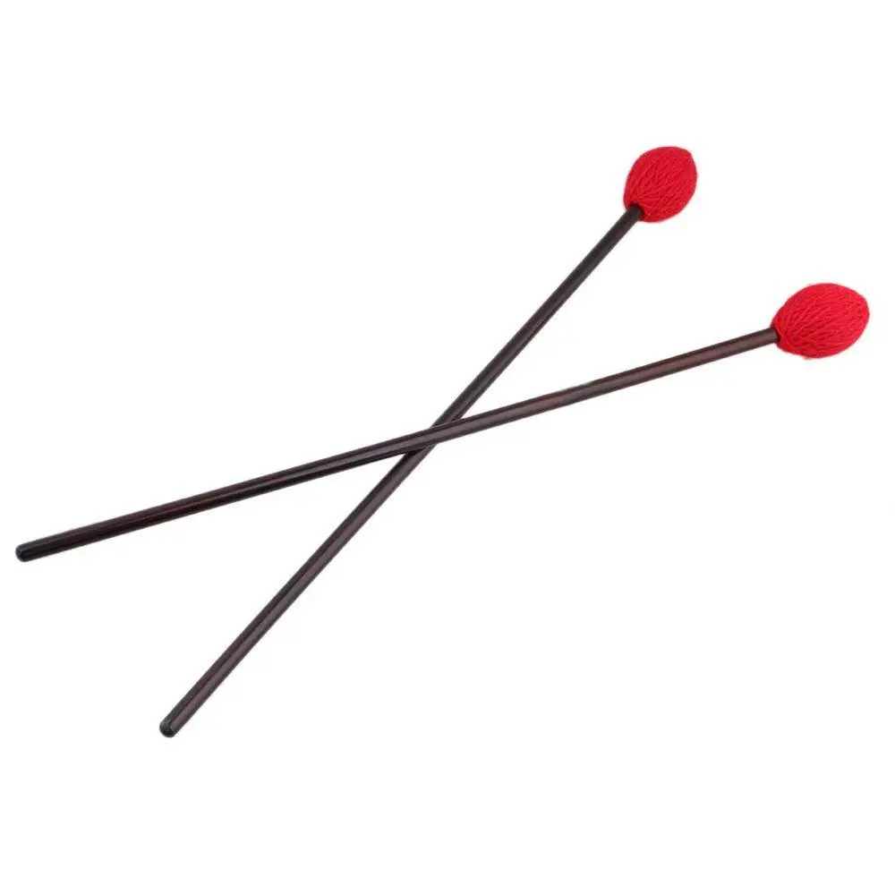 Дешевый Горячая 16,7 Дюймов клавиатура Marimba Mallets с кленовой ручкой красный средней жесткости пряжа голова набор из 2