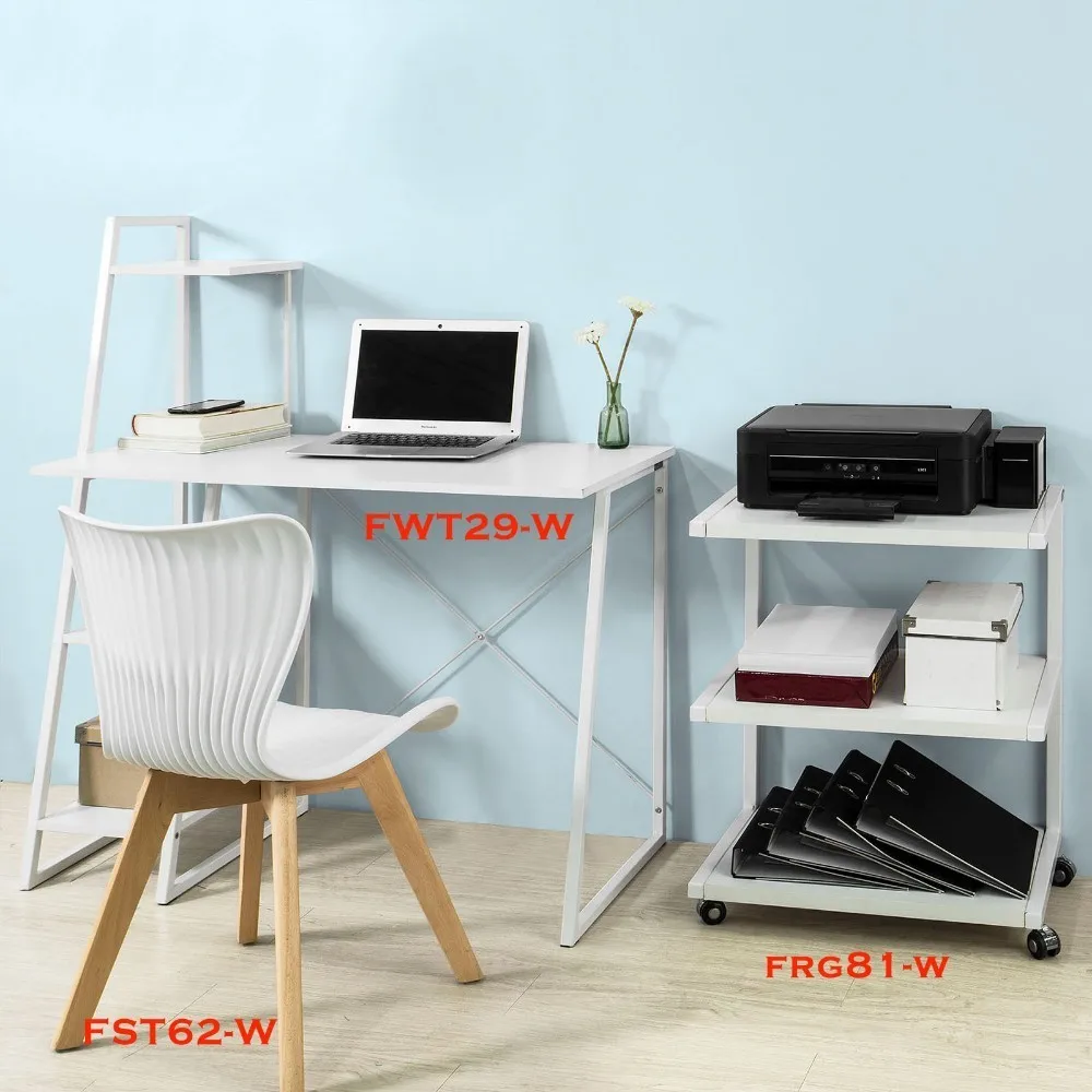 SoBuy FRG81-W Desk Side Printer Shelf, Wheeled Printer Stand with 3 Shelves, Side Table End Table