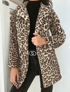 

New Fashion Womens Winter Leopard Fluffy Fleece Jacket Coat Cardigans Hooded Jumper Tops
