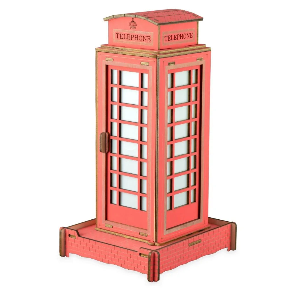 

Nulong Laser Cutting 3D Wooden Puzzle 3D wood Jigsaw Puzzle Woodcraft Assembly Kit -Telephone Booth with38pcs Parts