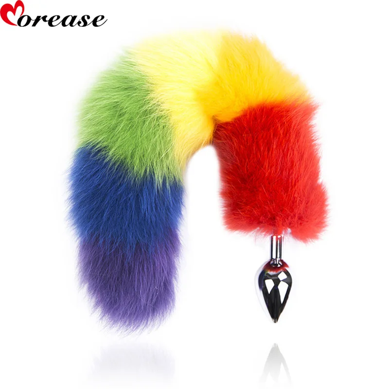 Morease Rainbow Metal&ampSilicone Fake Fur Fox Tail Anal Butt Plug Sex Toy Anus For Women Adult Flirting Games Product |