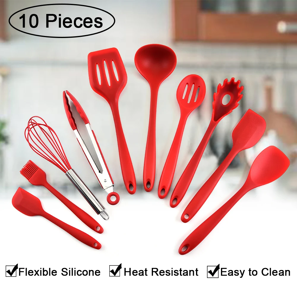 

10 Pcs Kitchen Utensil Set Silicone Heat Resistant Non-Stick Cookware Set Spoon Spatula Ladle Cooking Tools Kitchen Accessories