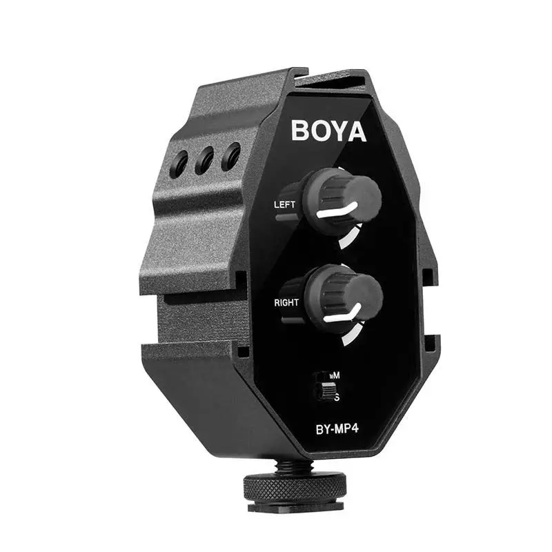 

Boya By-Mp4 2-Channel Audio Adapter With Mono And Stereo Switch Dual Mic Mounting For Iphone 8 Canon Nikon_ Dslr Camera Camcor