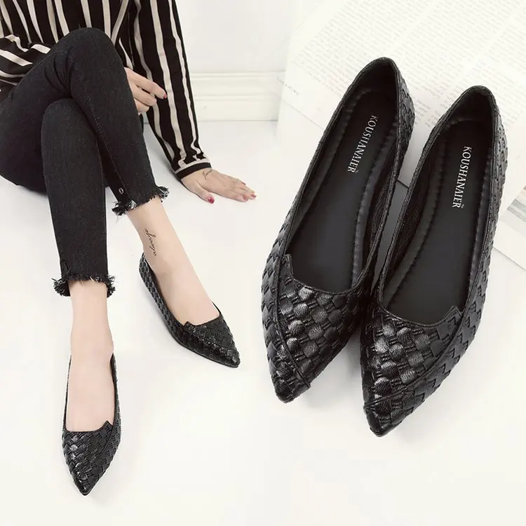 black woven flats