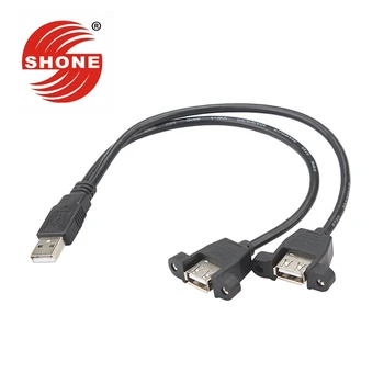 

USB2.0 male to bus double female one for two rushing wire tow two female extension cord charging line with ears 0.3 m