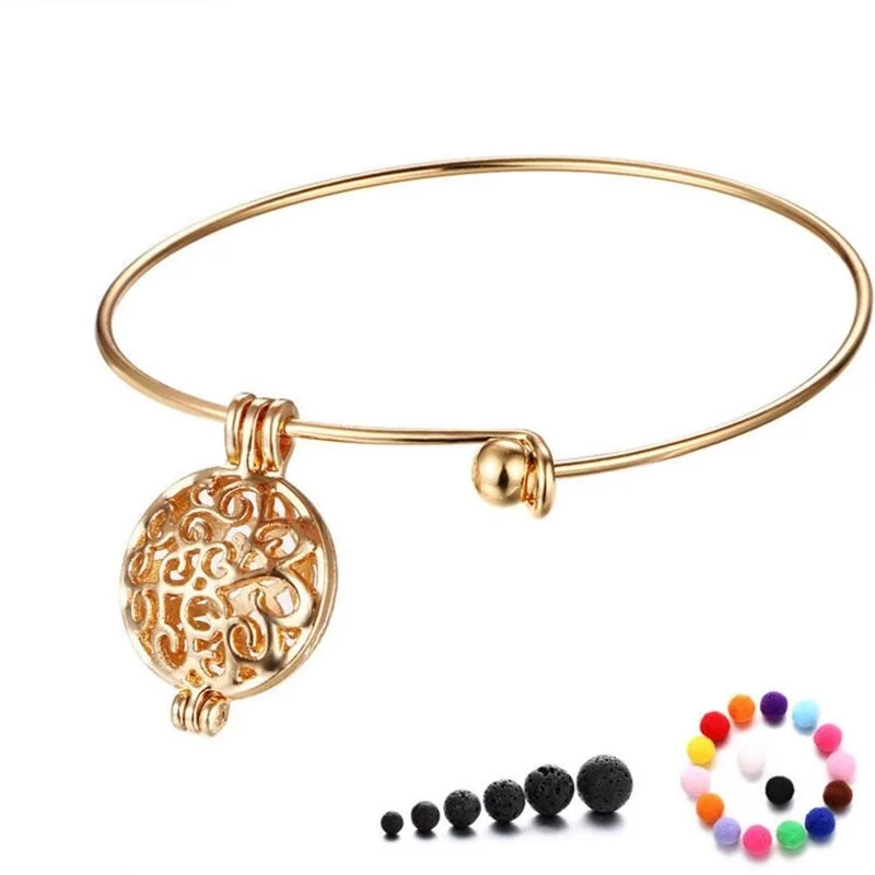 Hollow Flower Open Locket Charms Aroma Essential Oil Diffuser Bracelet