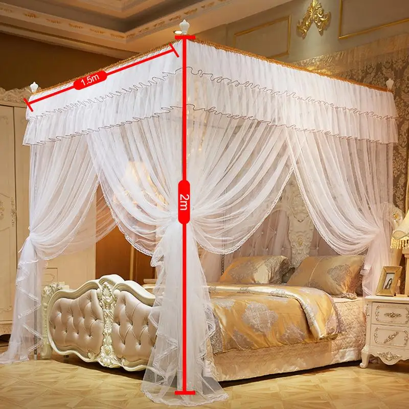 1.5*2 m 4 Posters Pink Bed Canopy Princess Queen Mosquito Bedding Net Bed Tent Four Corners Floor-Length Curtain #CO