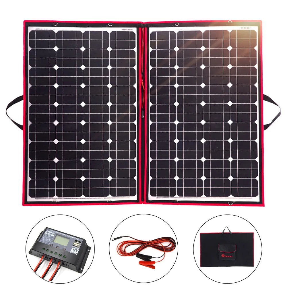 Dokio 100W Solar Panel 12V/18V Flexible Foldble Solar Panel usb 110(55W*2) Portable Solar Cell Kit For Boats/Out-door Camping 
