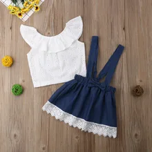 Топы с открытыми плечами, блузка, юбка, комплект кружевной одежды на подтяжках, летний комплект из 2 предметов, От 0 до 3 лет, модная одежда для новорожденных девочек