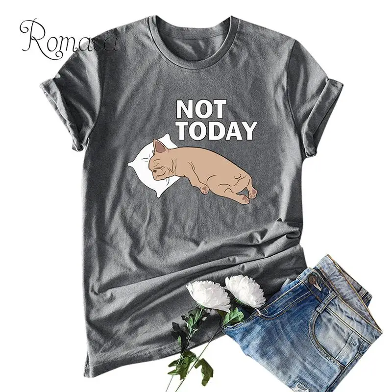 

100% Cotton T-shirt Women 5XL Plus Size Summer Funny T-shirt Cute Dog NOT TODAY Print Short Sleeves O Neck Cool Tees Casual Tops