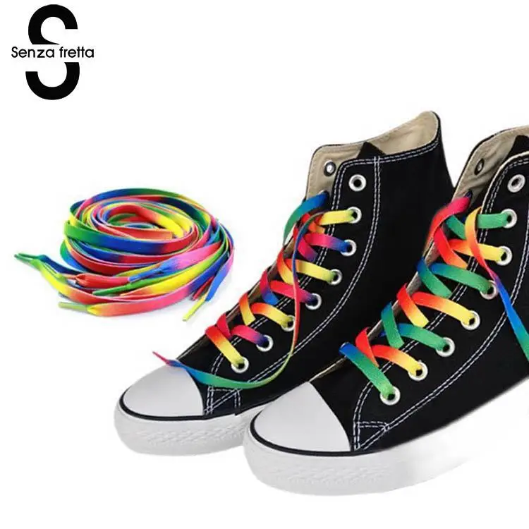 

Senza Fretta 1pair Rainbow Shoelaces Flat Printed Polyester Shoe Laces Strings Gradient Rainbow Color Shoelaces Schoenveters
