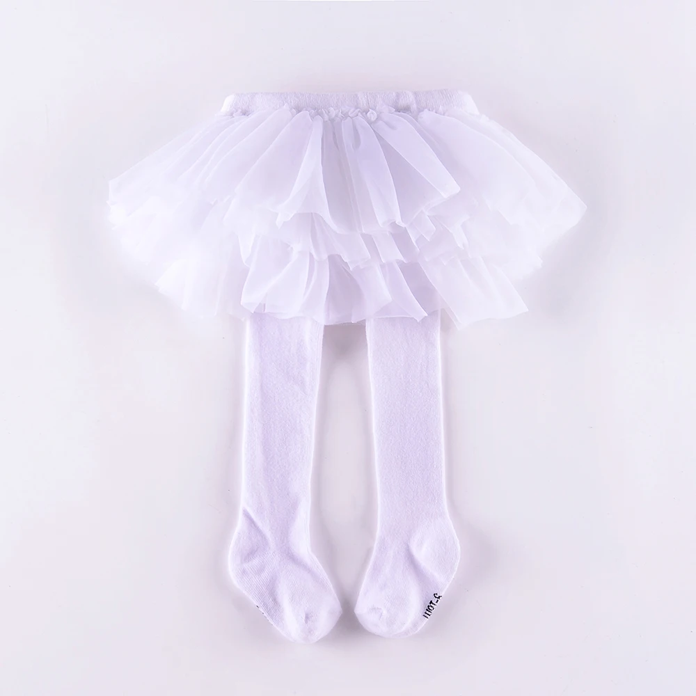 

New baby leggings tutu skirt fall infant tights footed with chiffon skirt white