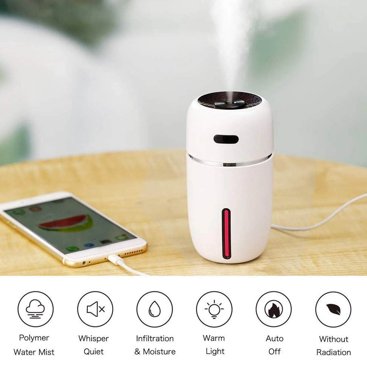 

Mini Humidifier With Usb Mist Humidifier For Home Office Baby Portable Humidifier With 7 Colors Led Light 200Ml For Car Mini T