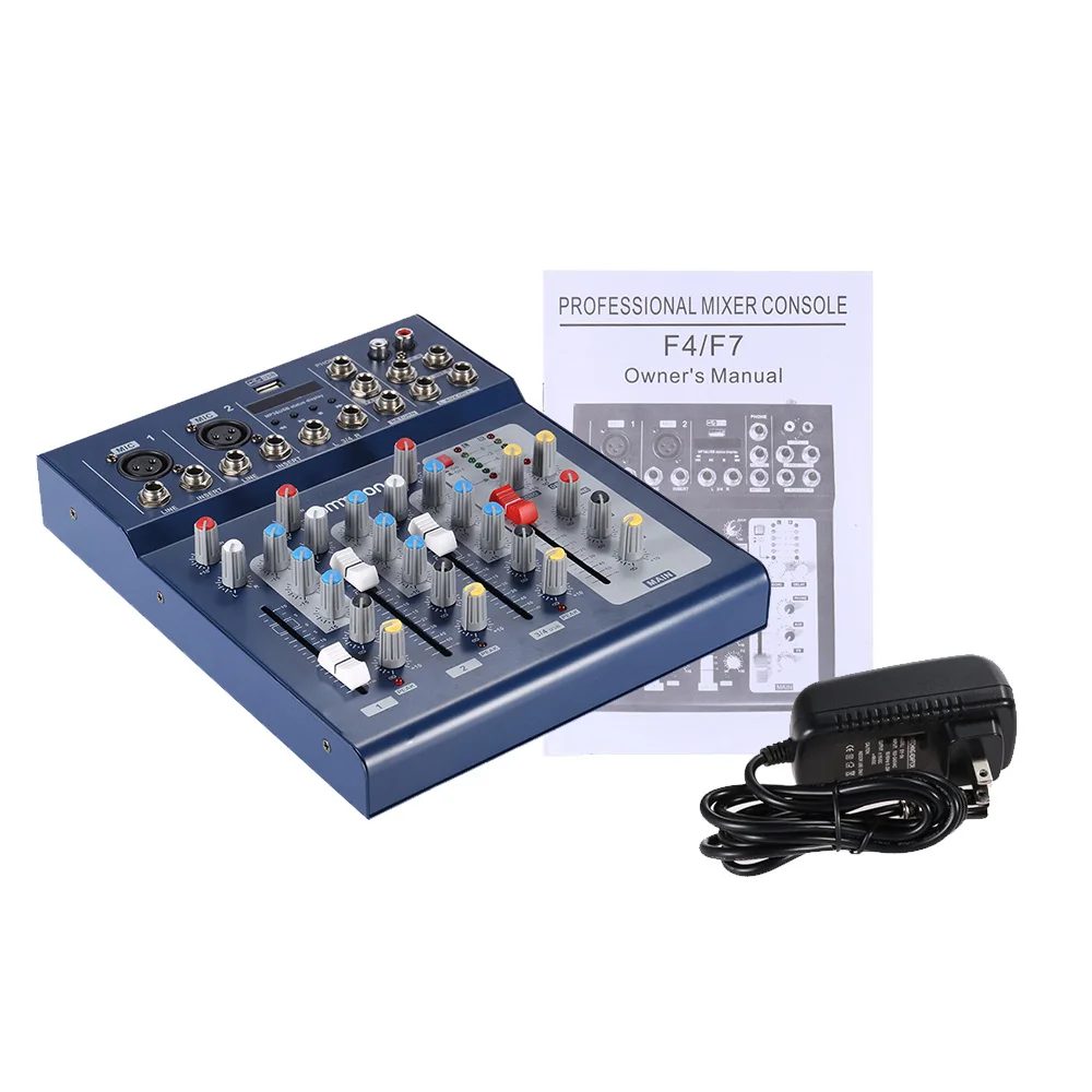 Ammoon F4-USB микшерный пульт 3 канала цифровой микрофон линия аудио микшер консоль с 48 В фантомное питание для записи DJ сцены