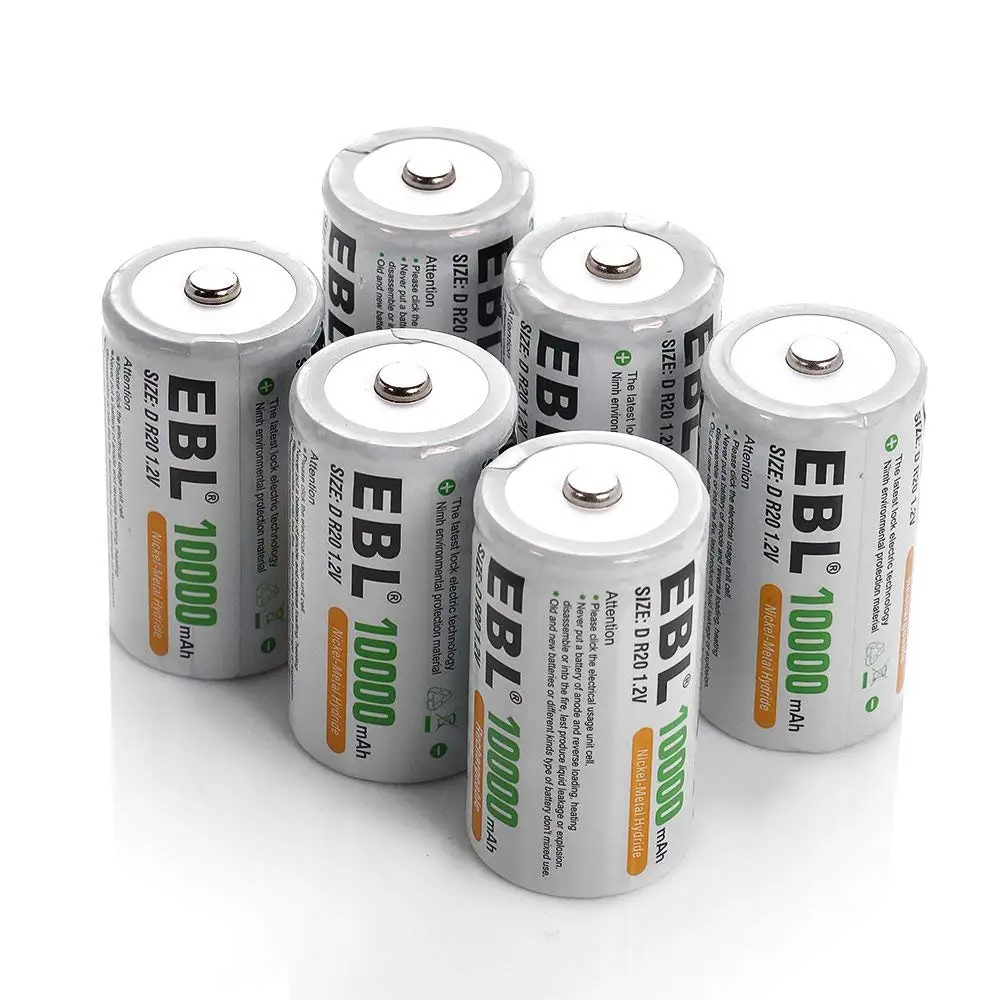 EBL D Battery D Size Rechargeable Batteries 10,000mAh Ni MH, Pack of 6