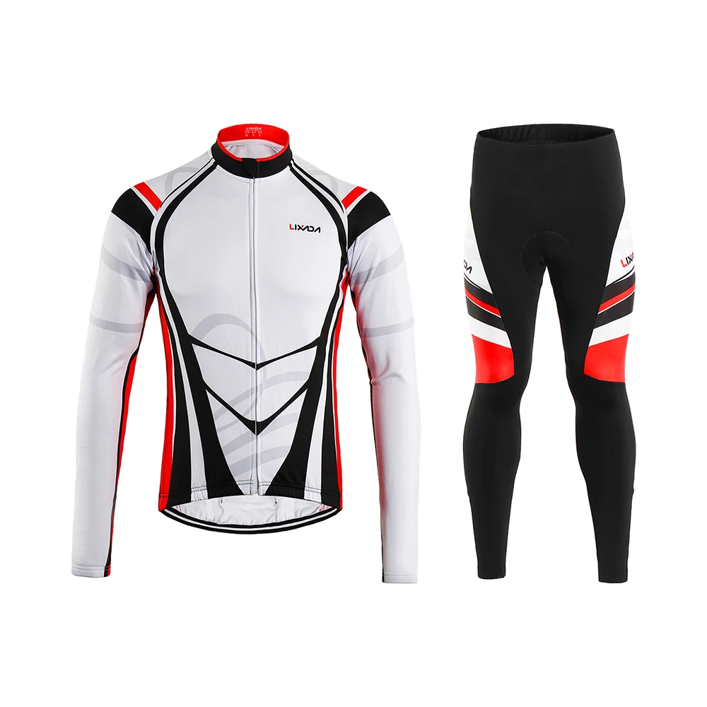 

Lixada Men's Winter Thermal Fleece Cycling Clothing Set Long Sleeve Windproof Cycling Coat Jacket with 3D Padded Pants Trousers