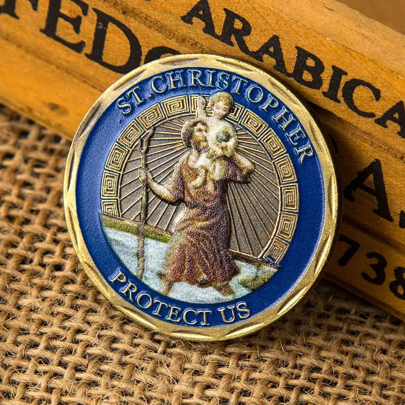 

St. Christopher (back Jesus) Commemorative Coin Embossed Three-dimensional Commemorative Coin Un-Currency Gold Plated Cions
