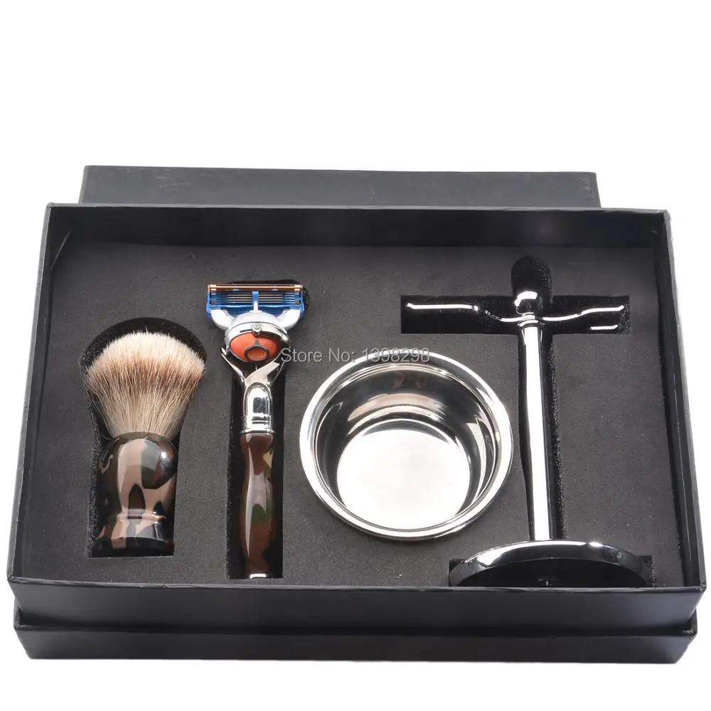 

CSB Mens Safety Razor Shaving Gift Set Cartridge 5 Blades Shaver Best Badger Shaving Brush Holder Barber Shave Soap Bowl