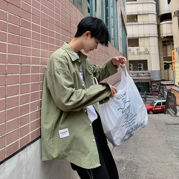 

2019 Spring And Summer New Pattern Fashion Korean Man Easy Solid Color Lapel Long Sleeve Thin Shirt streetwear Free shipping