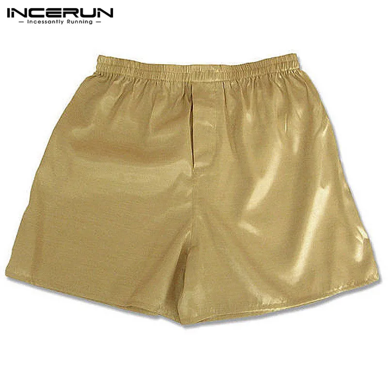 INCERUN 2019 Hot Sale Silk Satin Men Sleep Boxer Bottoms Pajama Lounge Shorts Sleepwear Homewear Solid Underwear Men S-5XL