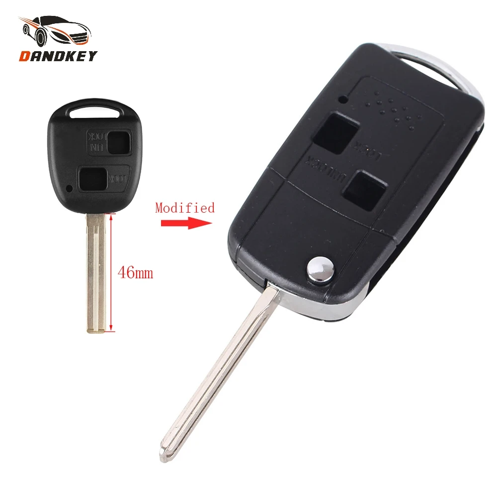 Dandkey 46mm Key Blade Modified 2 Button Flip Key Shell For Lexus Gx470