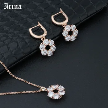 

Irina Trendy Elegant 585 Gold-Color Jewelry Sets Cubic Zirconia Tiny Square Bridal Necklace Earrings Cubic Pendant For Women
