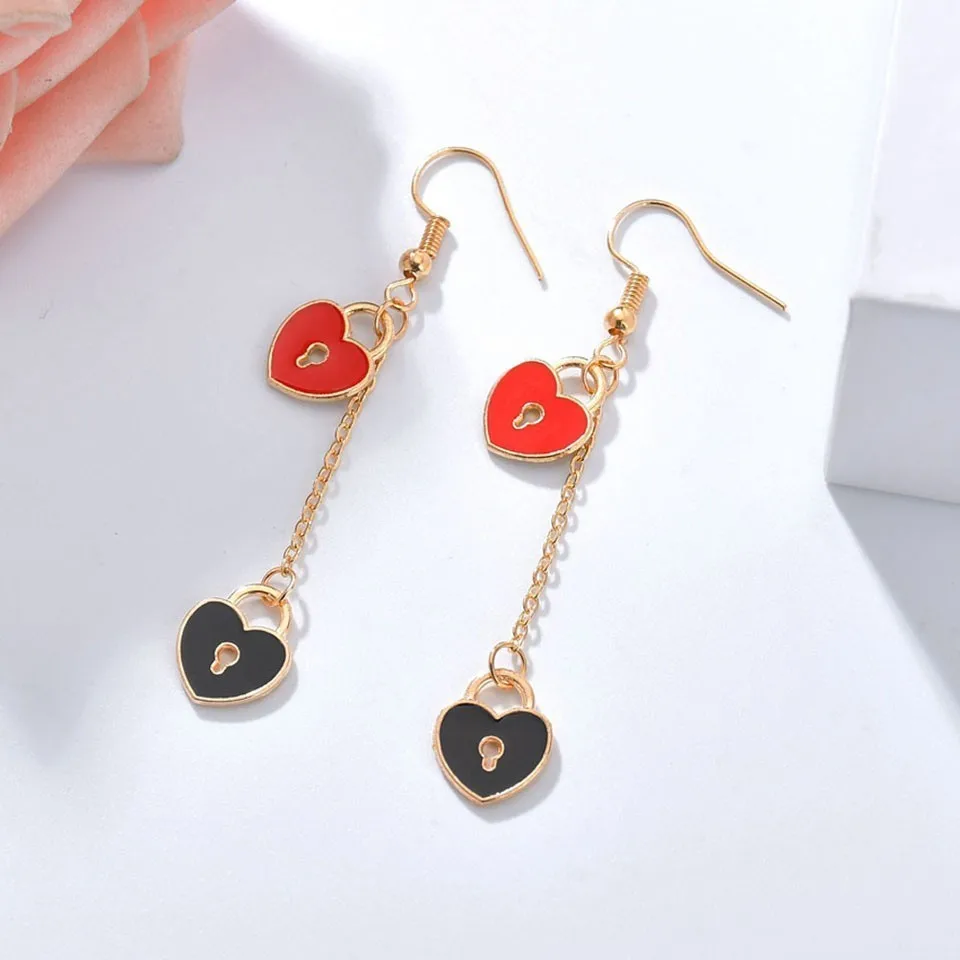 

Romantic Black Red Heart Drop Earrings Women Handmade Long Earrings Fashion Jewelry High Quality Earrings For Wedding