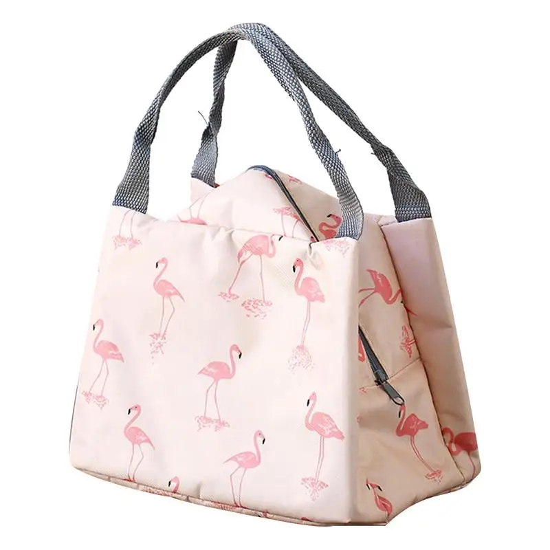

Lunch Bag Flamingo Cactus Pattern Portable Ladies Lunch Box Bags Canvas Aluminum Lunchbox Thermal Food Insulated Bag For Women