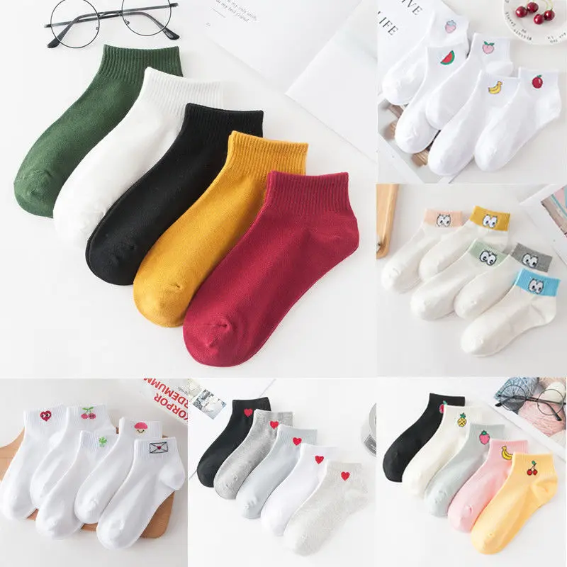 Harajuku новые милые с фруктовым принтом Модные женские носки 5 пар Женские однотонные удобные мягкие хлопковые Повседневные носки