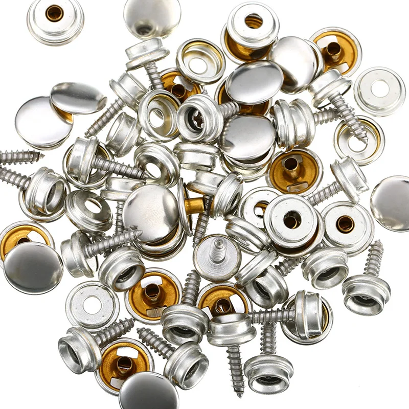 

75pcs 15mm Screws Canvas Snap Fastener Cap Silver Screw Press Stud Marine Boat Canvas Application Resin Copper Stainless Steel
