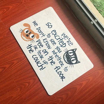 

Custom Doormat Entrance Floor Mat Dog and Cat Printed Funny Doormat We are so excited to see you Indoor Outdoor Door Mat
