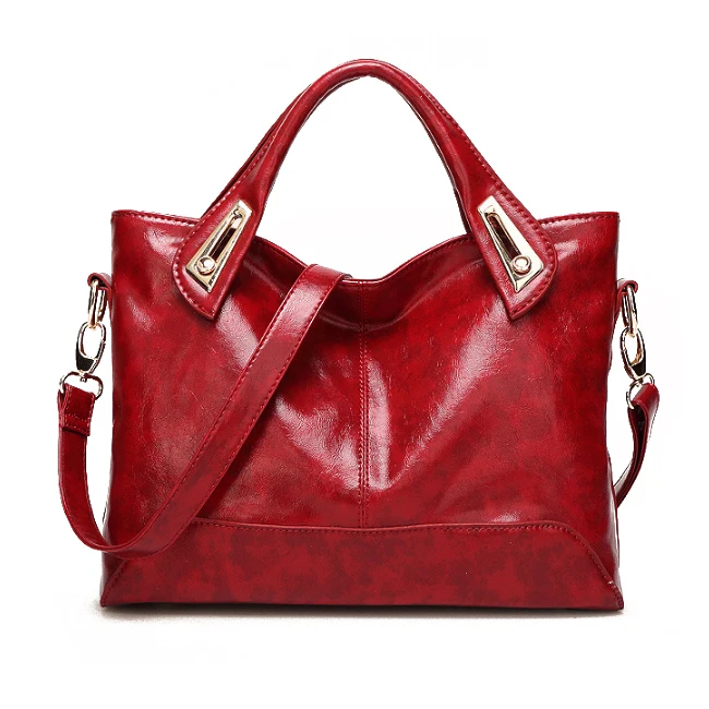 

Women Oil Wax PU Leather Handbags High Quality Shoulder Bags Ladies Handbags Fashion PU leather women bags(Red wine)