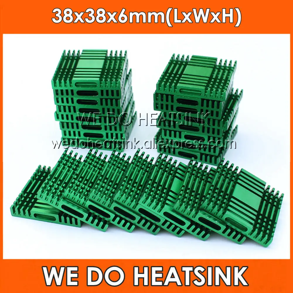 

WE DO HEATSINK Square 10pcs 38*38*6mm Cooling Radiator Green Aluminum Heat Sink 38x38x6mm for South / North Bridge Chipset