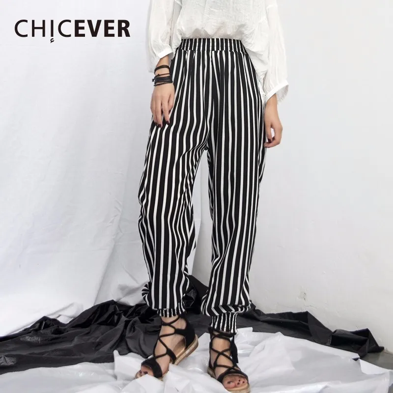 

CHICEVER Chiffon Trousers For Women Loose Big Size High Elastic Waist Pattern Print Straight Pants For Women Summer Fashion New