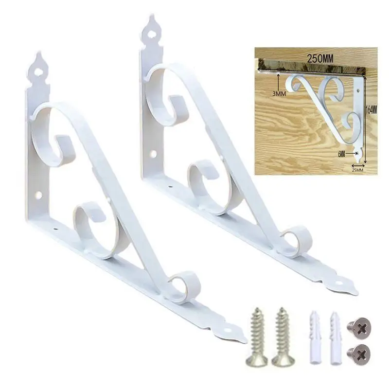 

2x Metal Heavy Corner Bracket Shelf Bracket Decorative Garden Hook Mailbox Wall Mount with 8 Screws (White)
