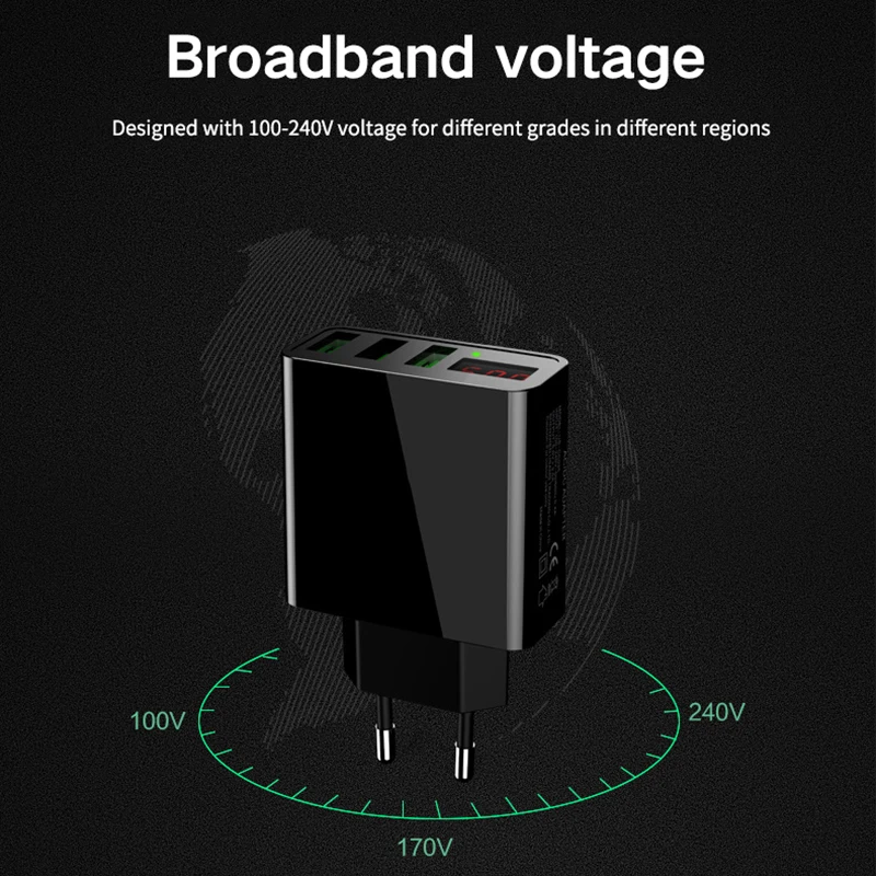 

3A LED Display EU 3 USB Charger Universal Mobile Phone USB Charger Fast Charging Wall Charger For iPhone Samsung Xiaomi