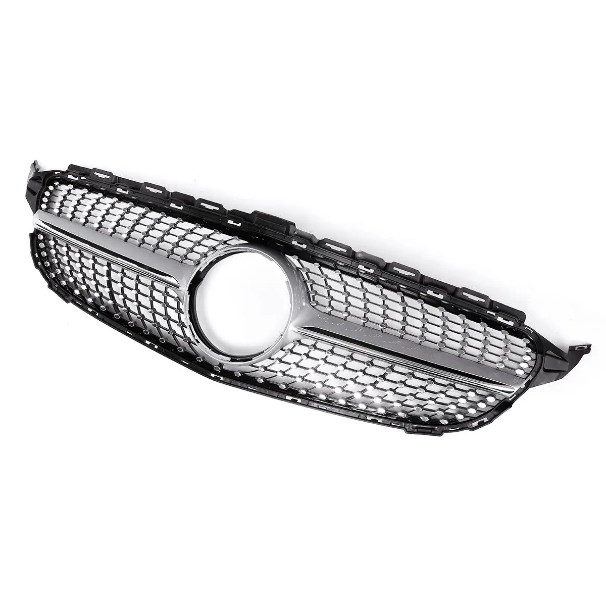

1x Car Front Diamond Style Grill Grille Mesh For Mercedes For Benz C Class W205 C200 C250 C300 C350 2015-18 Without Camera