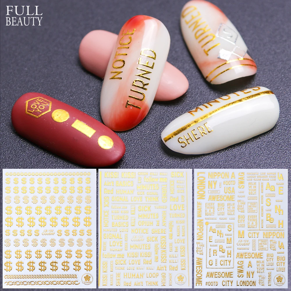 

1pcs God Silver Nail Stickers Letter US Dollars 3D Self Adhesive Nail Art Design Decals Slider Manicure Decorations CHCB122-130