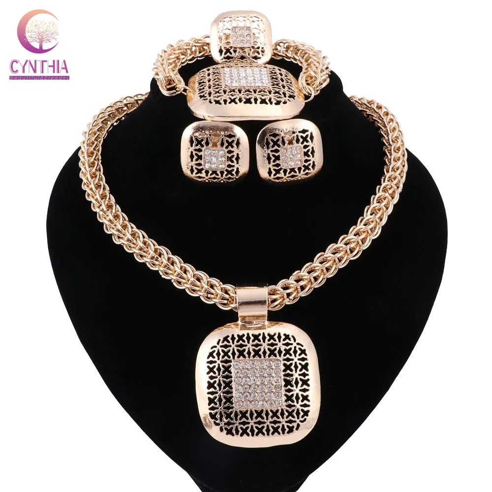 

Statement necklace Gold color silver plated boho Women hot sale Trendy necklace jewelry sets with earrings for party wedding