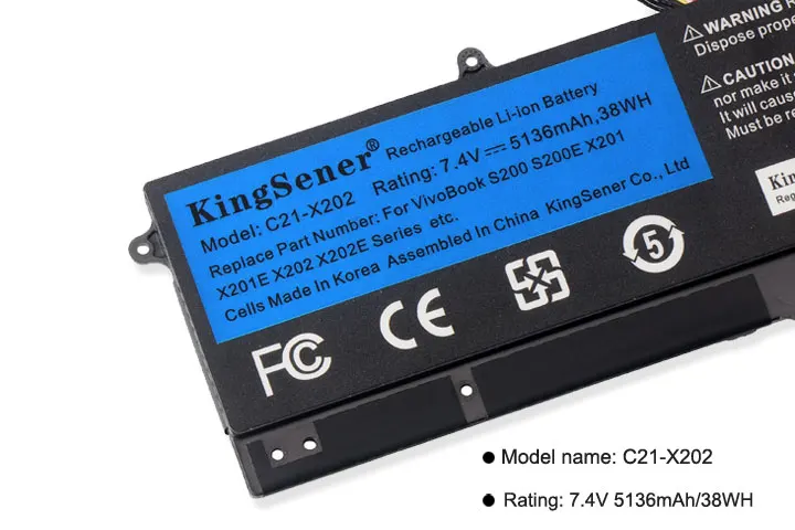 KingSener C21-X202 Laptop Battery for ASUS VivoBook S200 S200E X201 X201E X202 X202E S200E-CT209H S200E-CT182H S200E-CT1 5136mAh KingSener C21-X202 Laptop Battery for ASUS VivoBook S200 S200E X201 X201E X202 X202E S200E-CT209H S200E-CT182H S200E-CT1 5136mAh