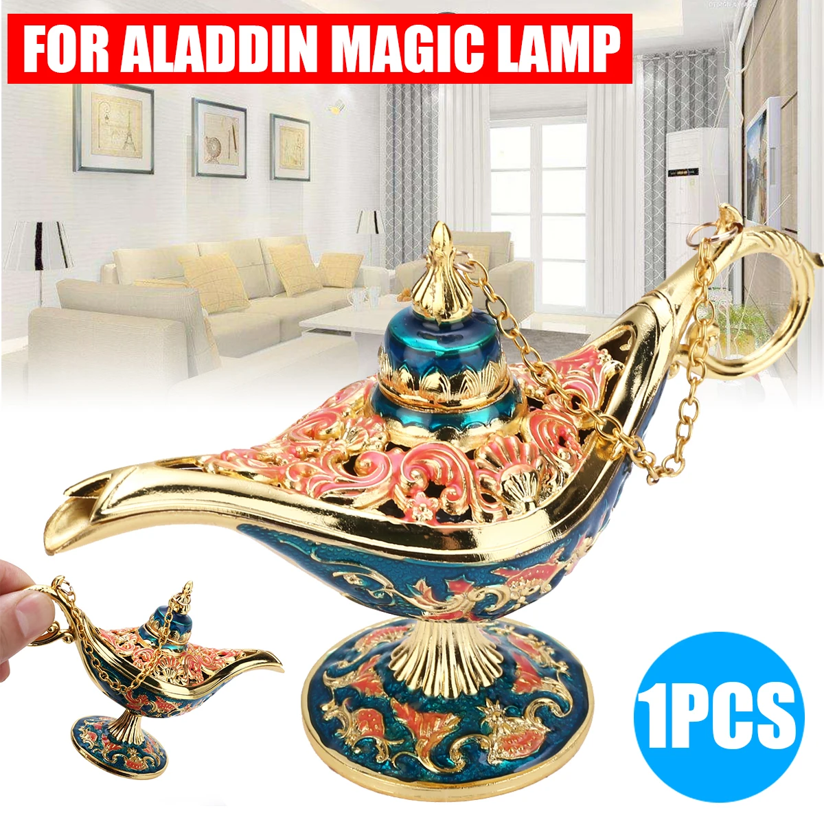 Fairy Tale Aladdin Lamp Magic Lamp Retro Censer Panto Genie Oil Lamp Zinc Alloy Craft For Home Decoration Gifts